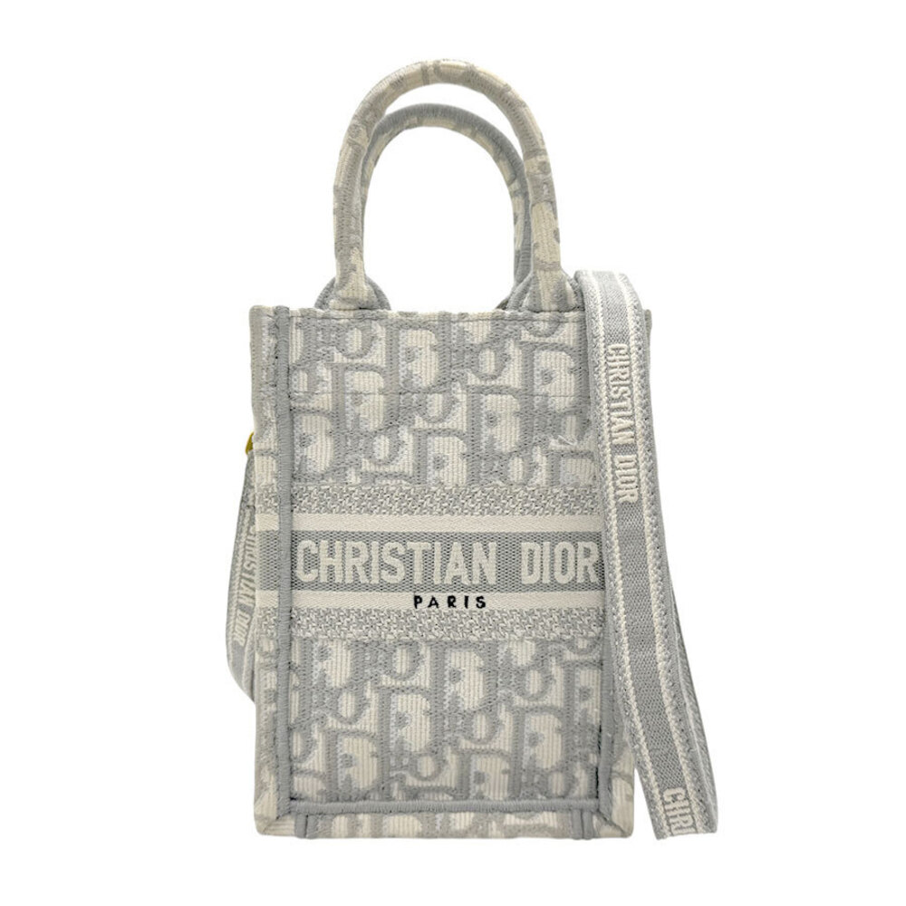 Christian Dior Shoulder Bag Book Tote Vertical Canvas Gray